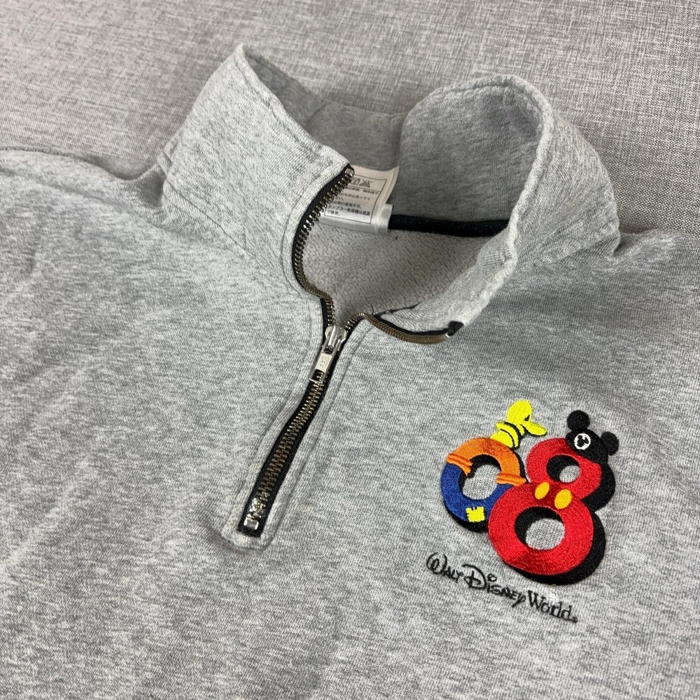 Walt Disney World Sweatshirt Mens 3XL Gray 1/4 Zip Fleece Mickey Donald Graphic